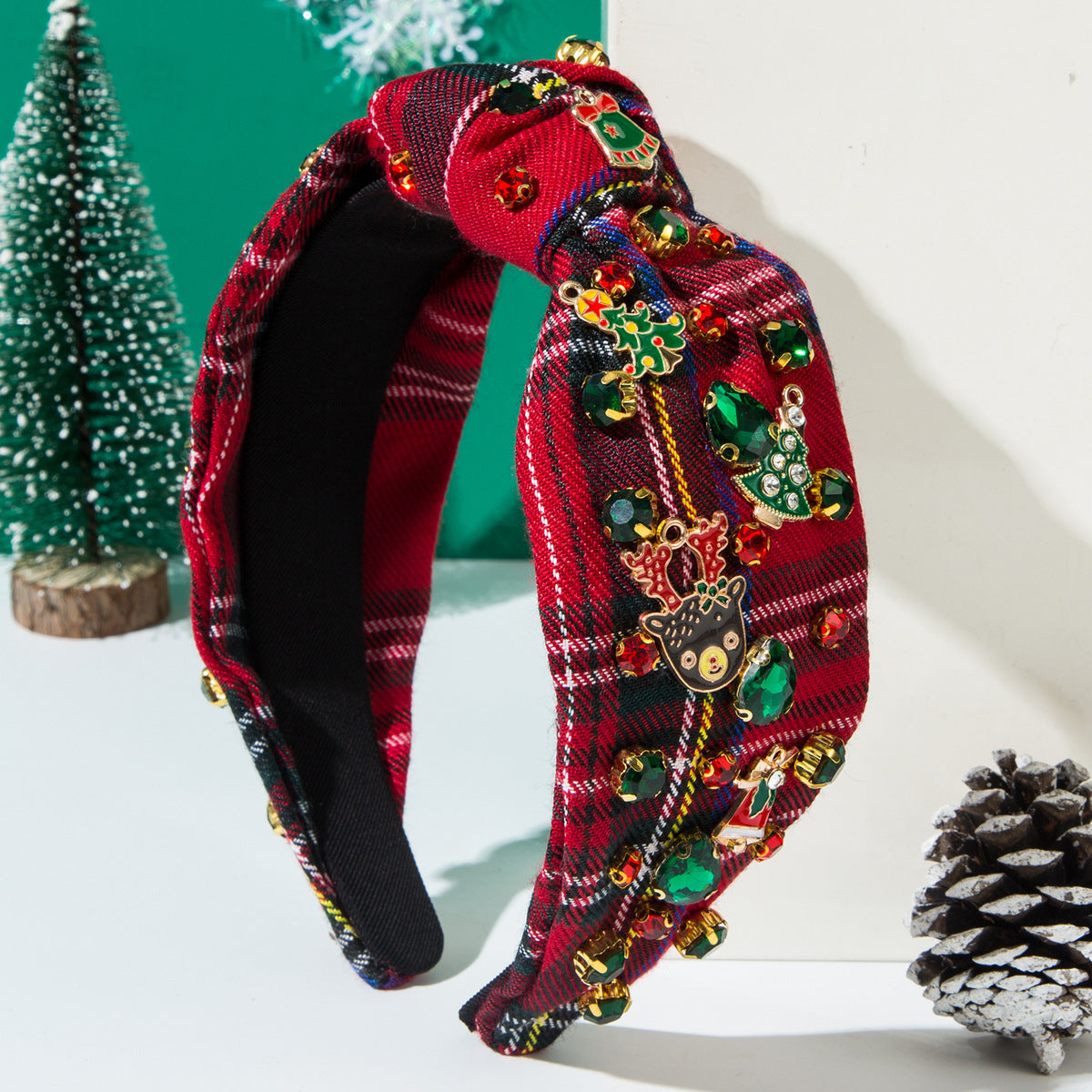 Wholesale Hot Selling Christmas Check Fabric Knotted Headband Christmas Series Holiday Hair Accessories