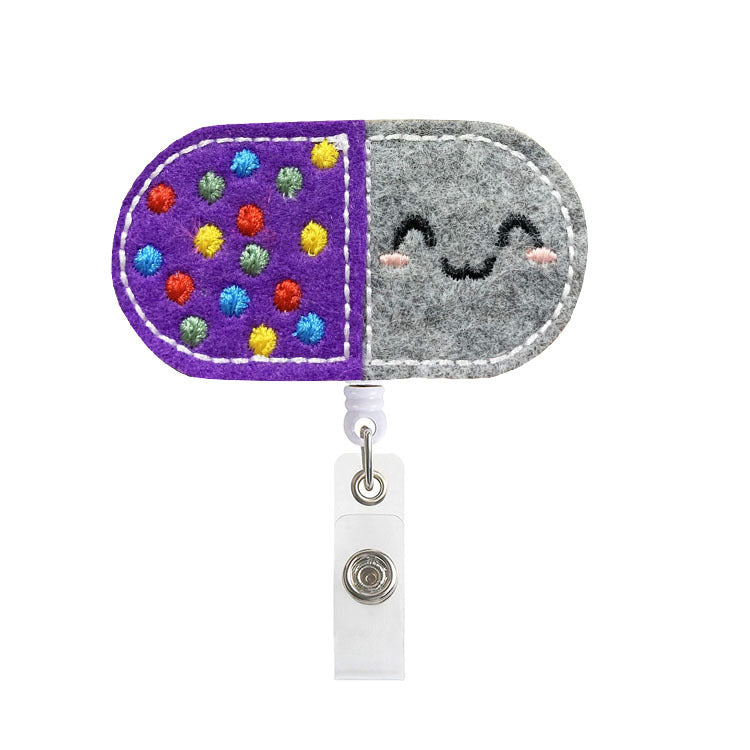 Wholesale Badge Reels Cartoon Felt Embroidery Badge Scroll Retractable Keychain