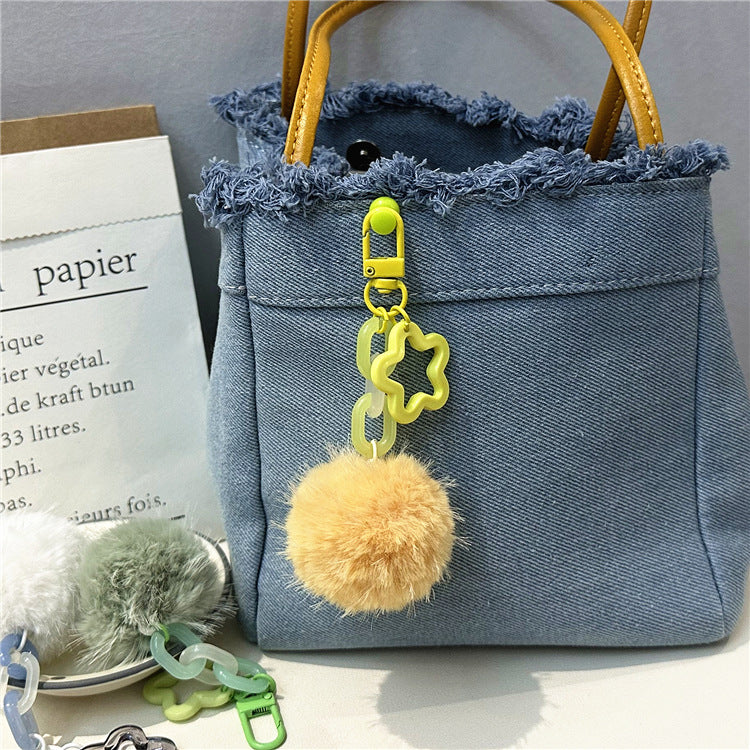 Wholesale Creative cute fur ball flower keychain colorful candy ball plush pendant