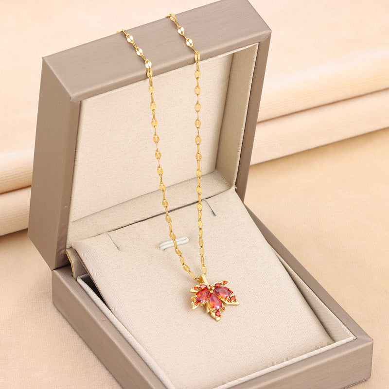 Wholesale Red Maple Leaf Titanium Steel Necklaces