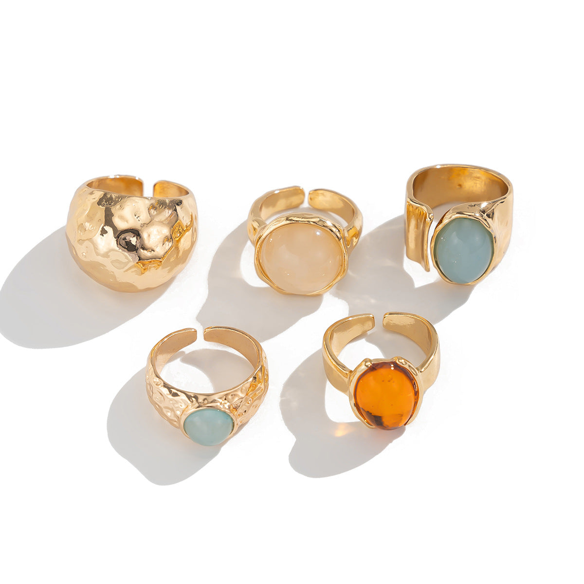Wholesale Women' s retro mixed-match stacking gemstone open ring set