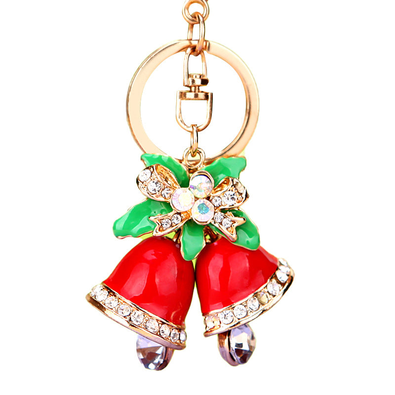 Wholesale Christmas Bell Inlaid Diamond Metal Keychain