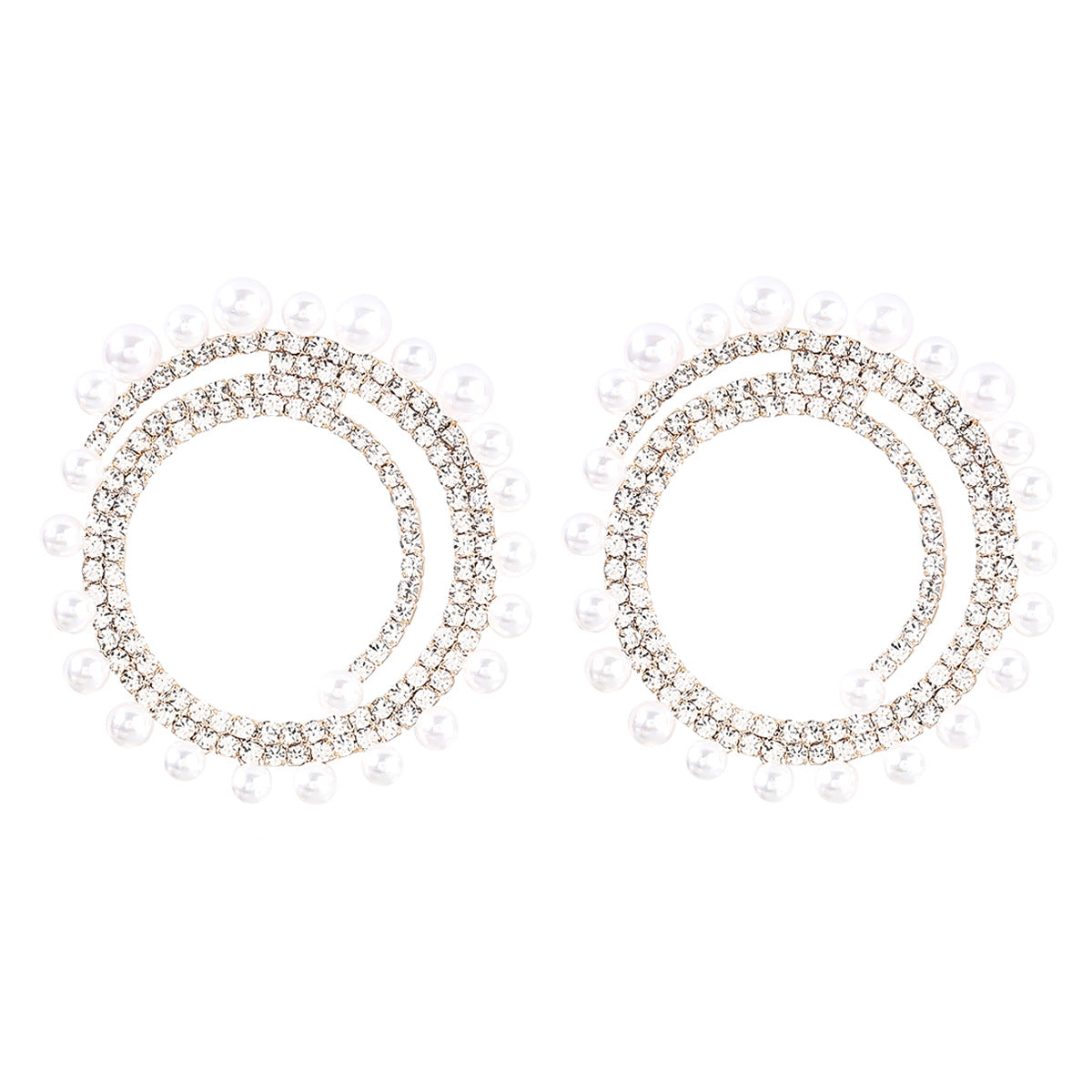 Wholesale Alloy Diamond Inlaid Pearl Round Earrings