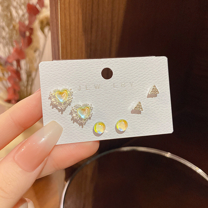 Pendientes de aleación al por mayor S925 Silver Needle Aurora Aurora Heart Aloy