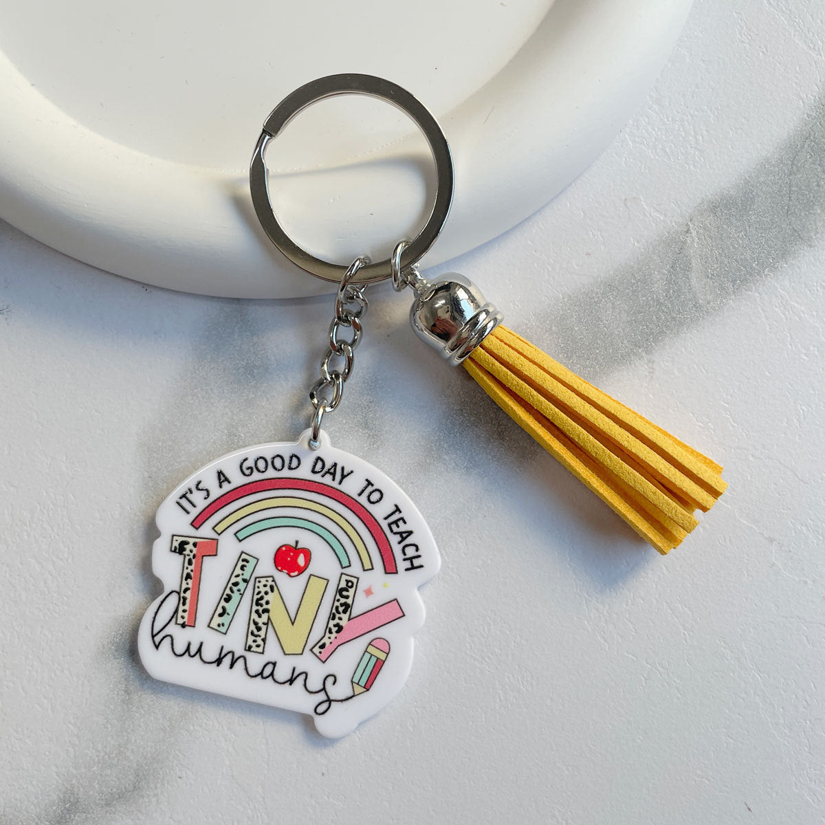 Wholesale Teacher Gifts Acrylic Letter Tassel Pendant Keychain