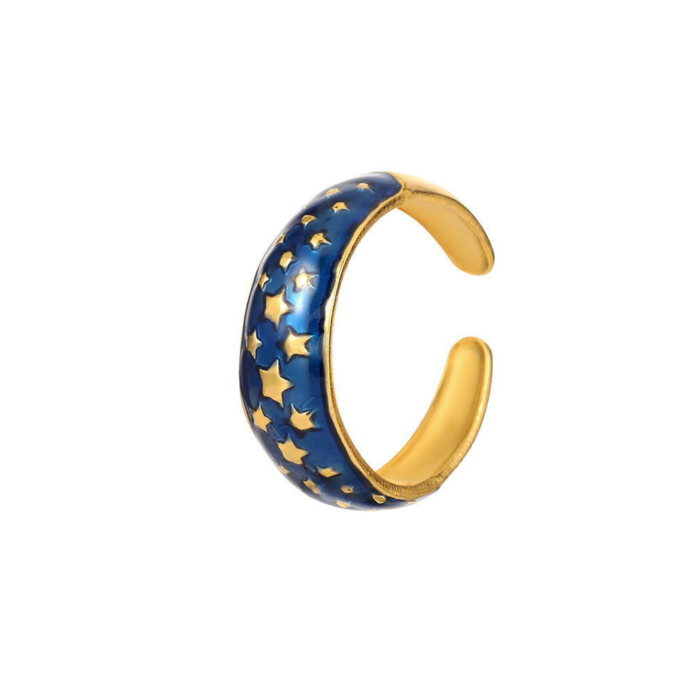 Wholesale Versatile Stainless Steel Gold Opening Star Blue Dropping Oil Ring