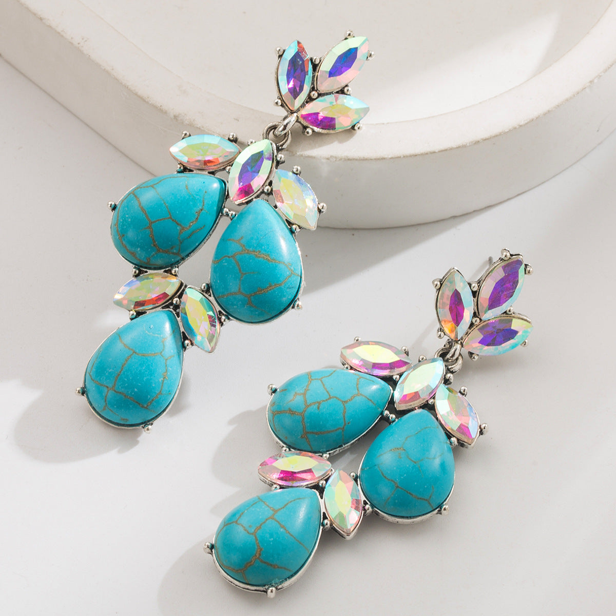 Wholesale Western style exaggerated turquoise earrings  geometric diamond earrings
