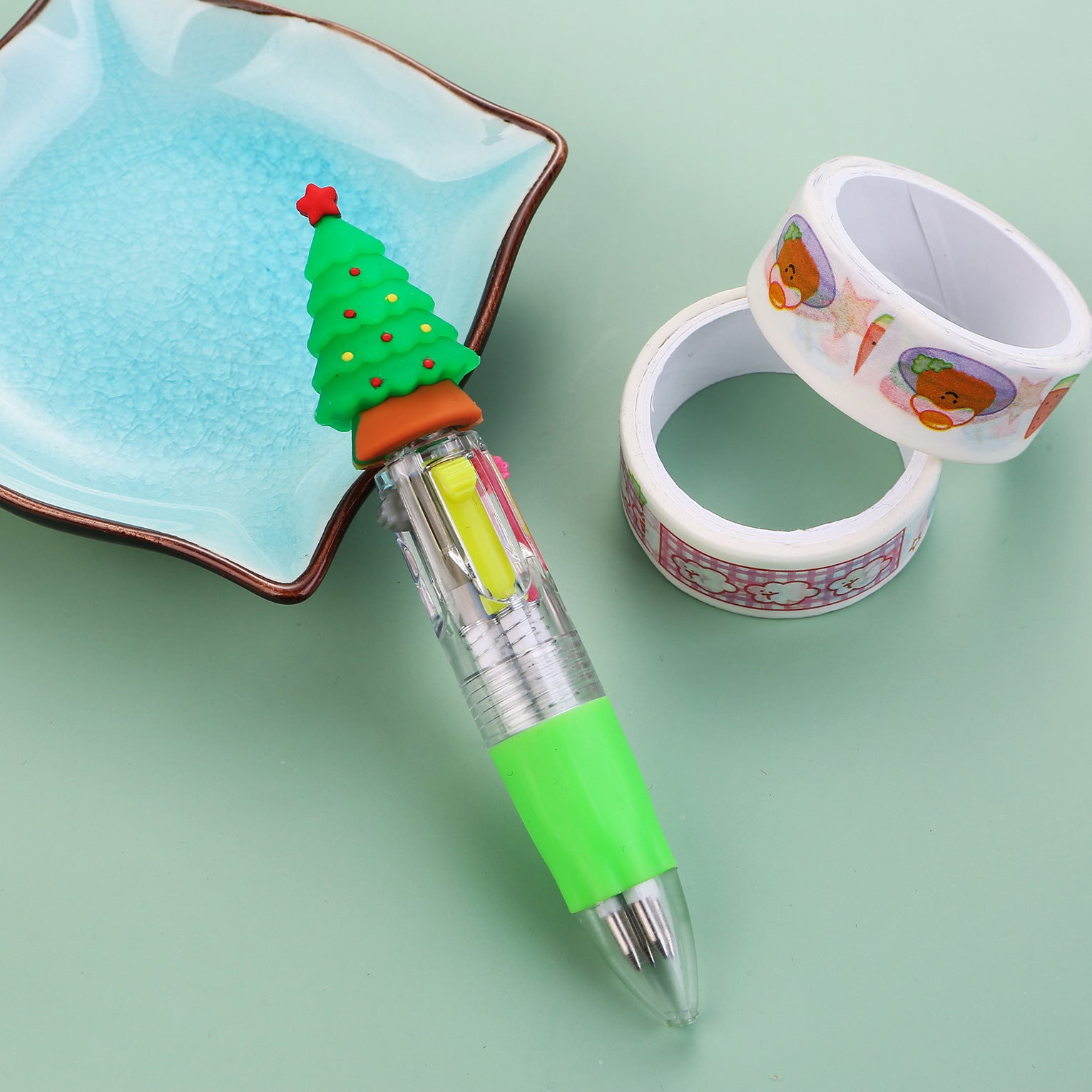 Wholesale Christmas Cartoon Deer Old Man Mini Four Color Plastic Ballpoint Pen