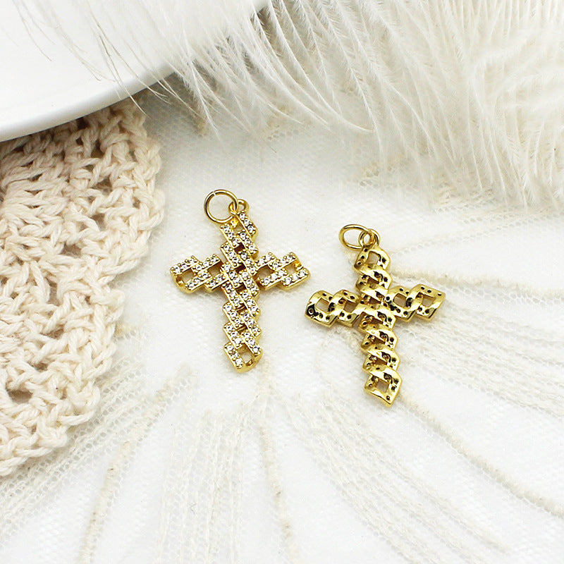 Wholesale Copper Inlaid Zircon Cross DIY Jewelry Accessories