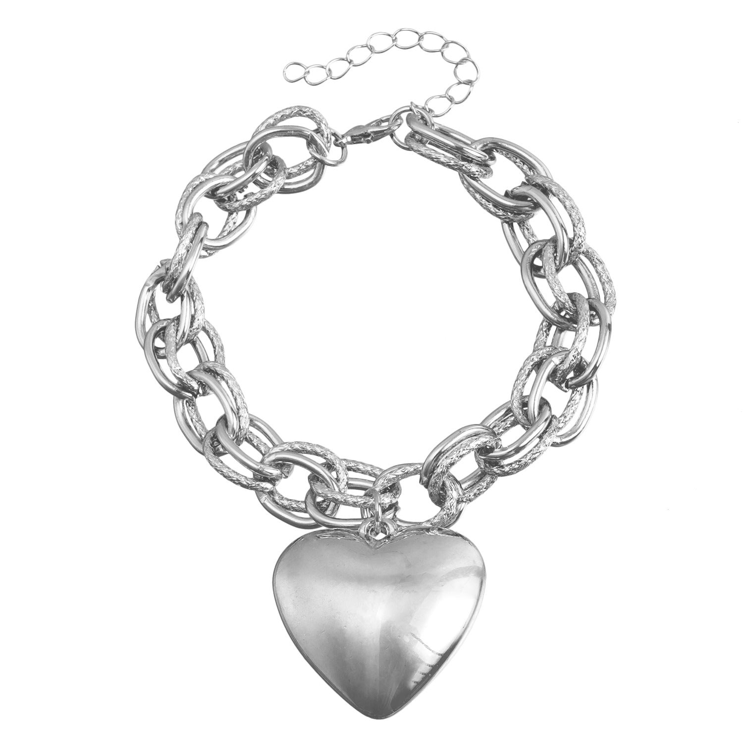 Wholesale Hollow Out Thick O-shaped Chain Large Peach Heart Pendant Alloy Necklace