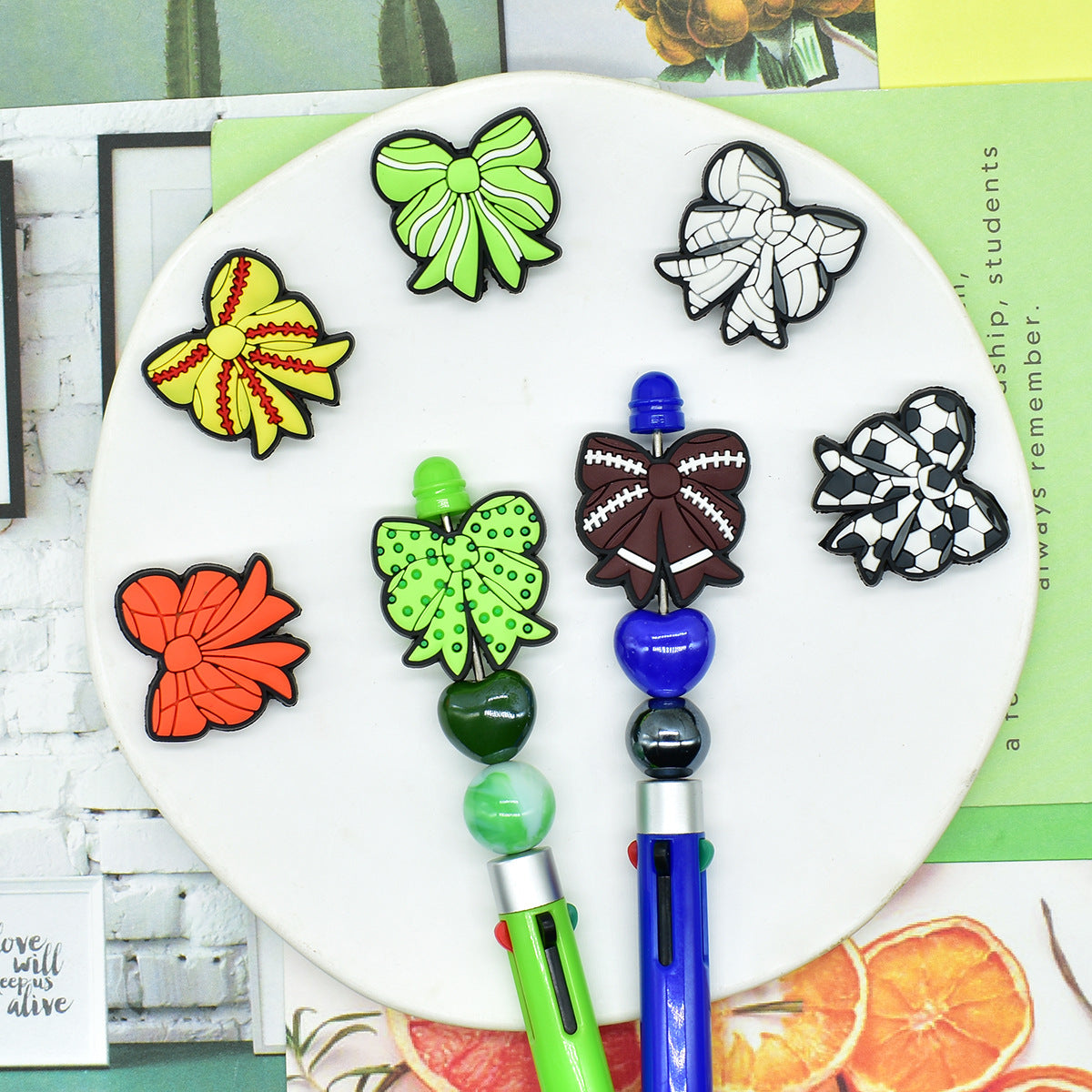 Wholesale Random 100pcs/pack  DIY Bow Beaded Pen Jewelry Soft Rubber Beaded Accessories