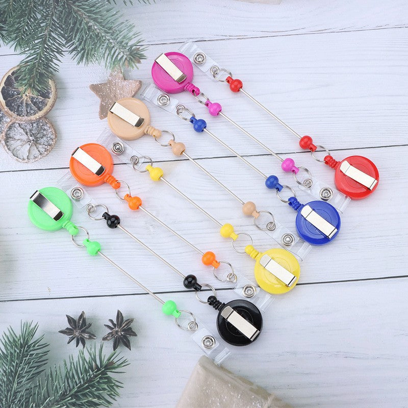 Wholesale 500pcs Beadable Badge Reels Identification Easy To Pull Buckle DIY Beaded Plastic Keychain