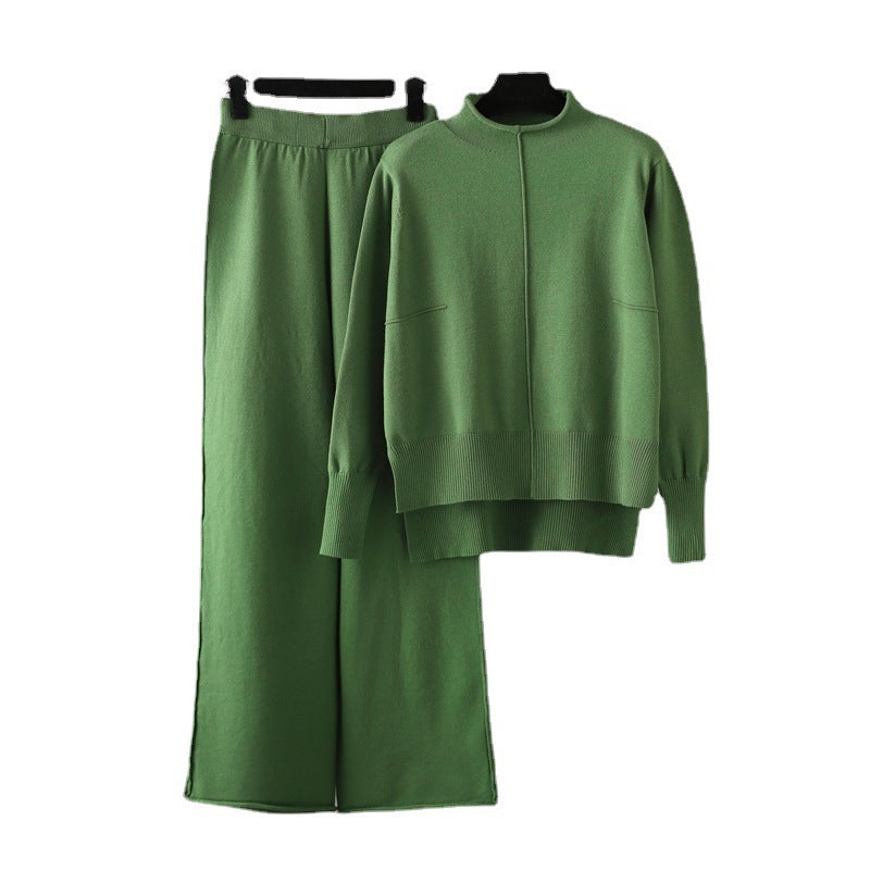 Wholesale Knitted Sweater Loose Casual Wide Leg Pants Suit