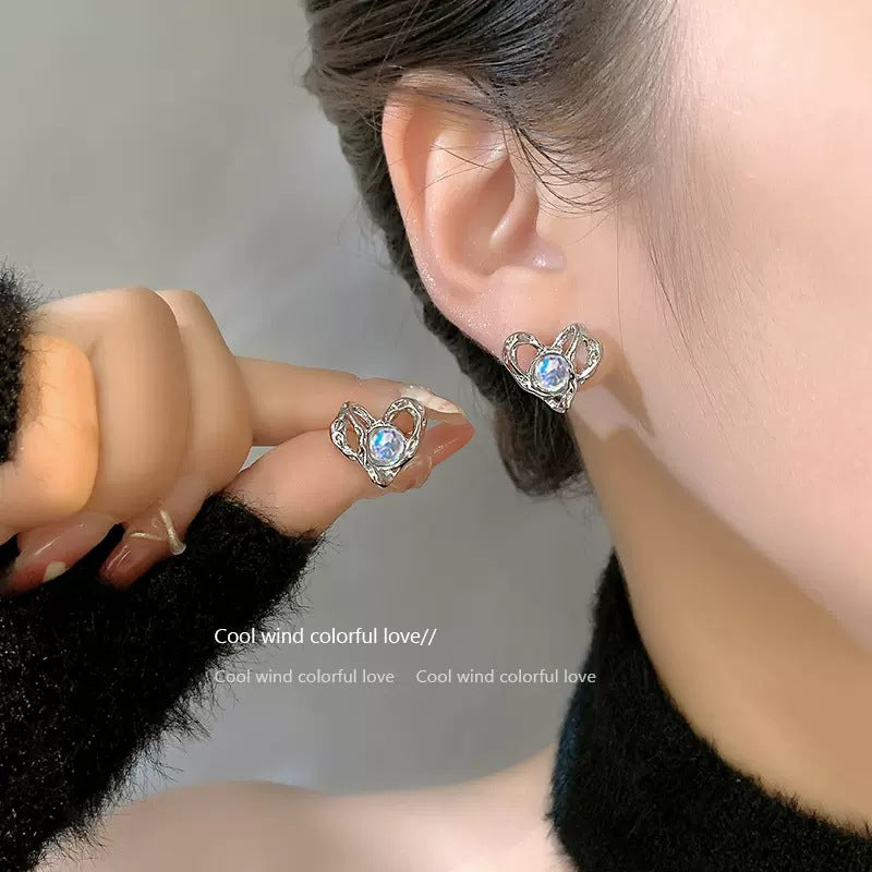 Wholesale Heart Moonstone Alloy Earrings