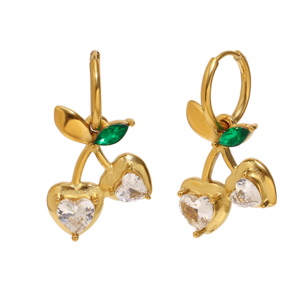 Wholesale 18K gold-plated white diamond cherry necklace