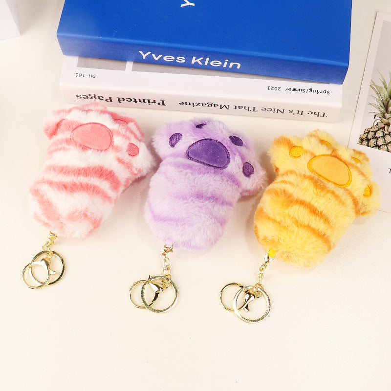 Wholesale 4PCS Cartoon Three-dimensional Plush Bear Paw Pendant Candy Color Keychain