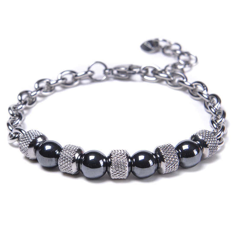 Wholesale Stainless Steel Natural Stone Beaded Men's Bracelet