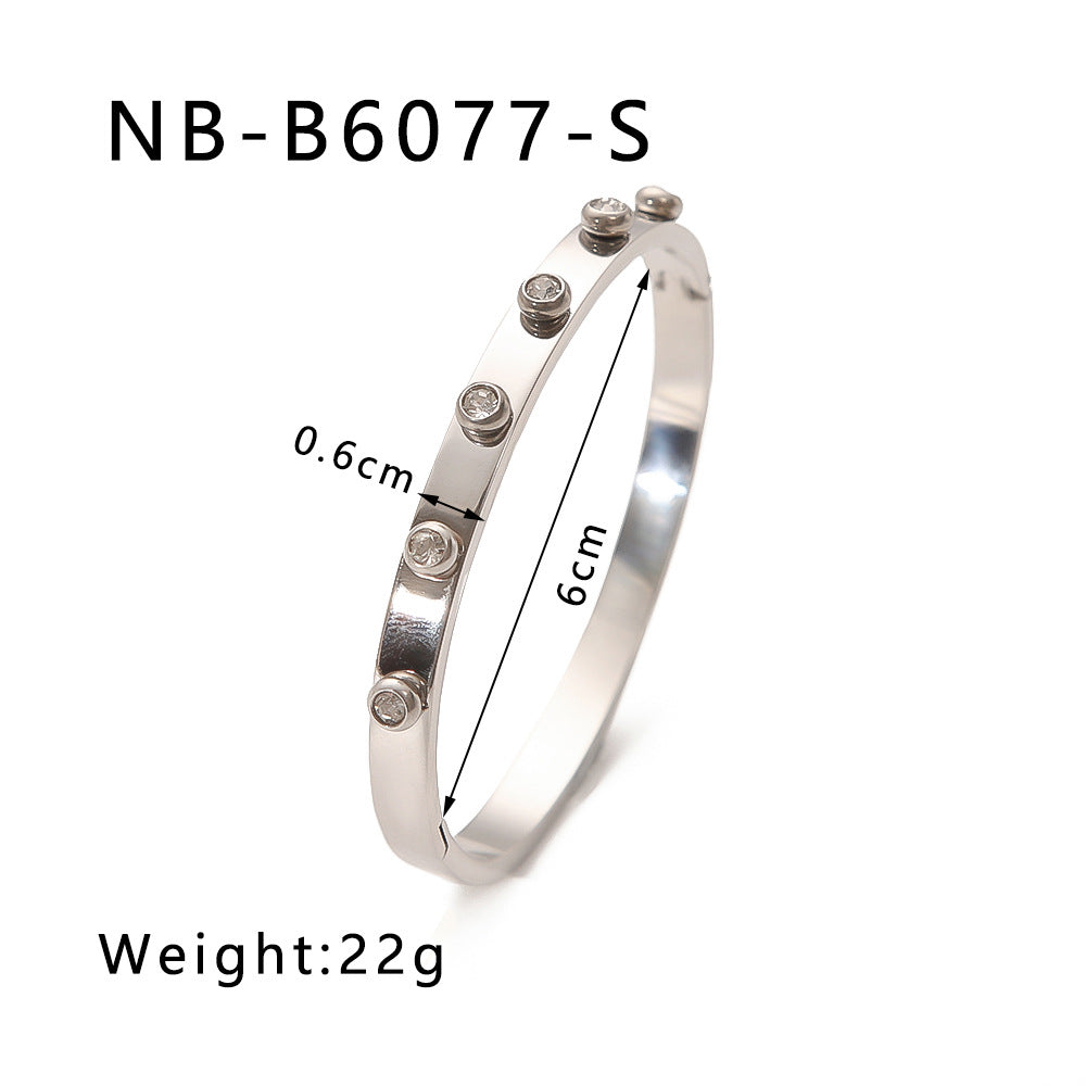 Wholesale Zircon Heart Quadrilateral Geometric White Zircon Green Zircon Titanium Steel Real Gold Electroplating Color-preserving Bracelet