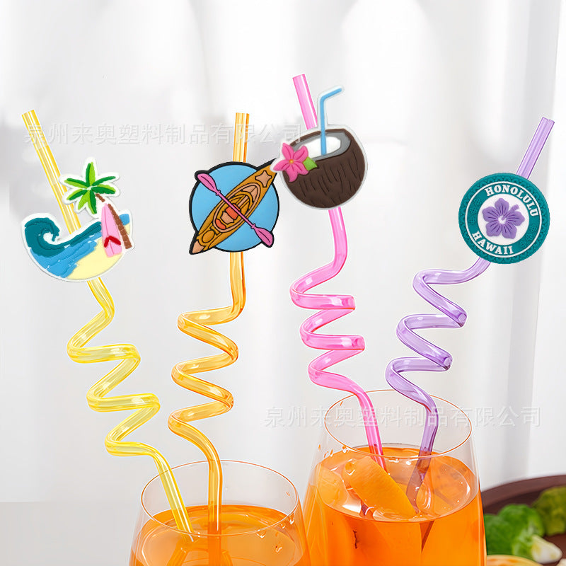 Wholesale 20pcs Parents'  Day straw hat accessories straw dust cover cartoon PVC soft glue straw clip straw cover