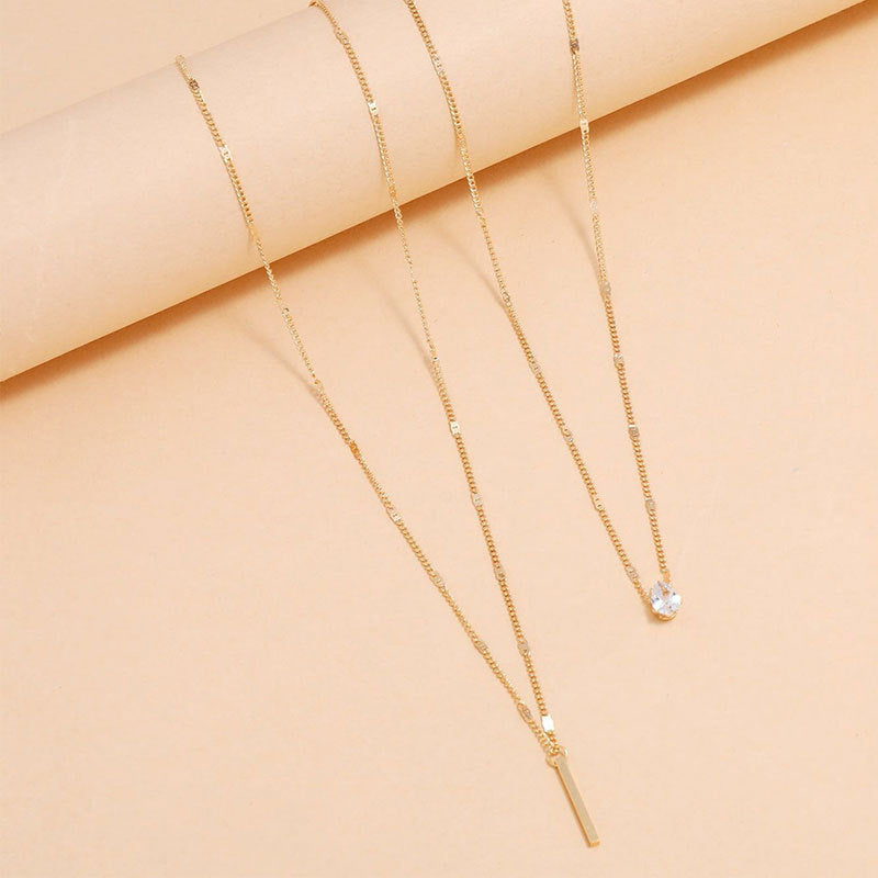 Wholesale Waterdrop Double Layer Metal Necklaces