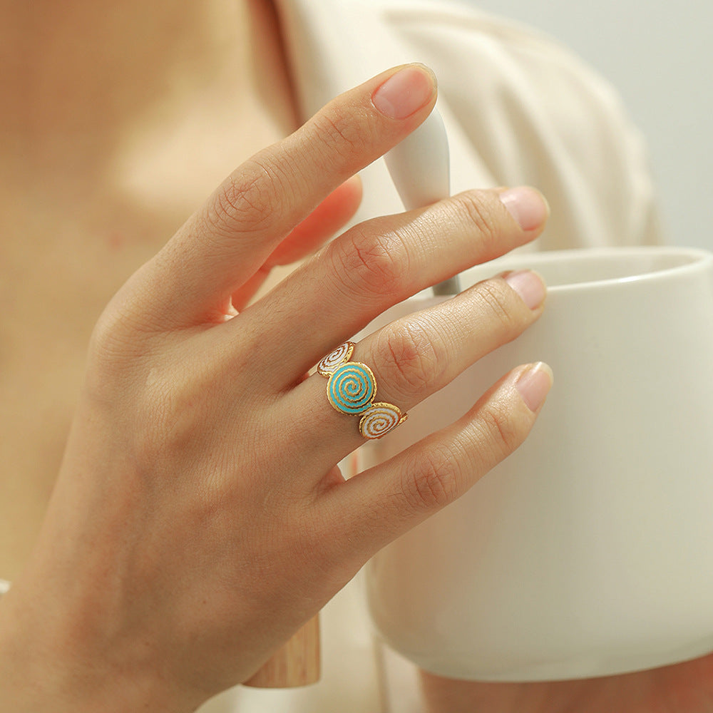 Wholesale Tingfeng Stainless Steel Gold Opening Spiral Fingerprint Ring