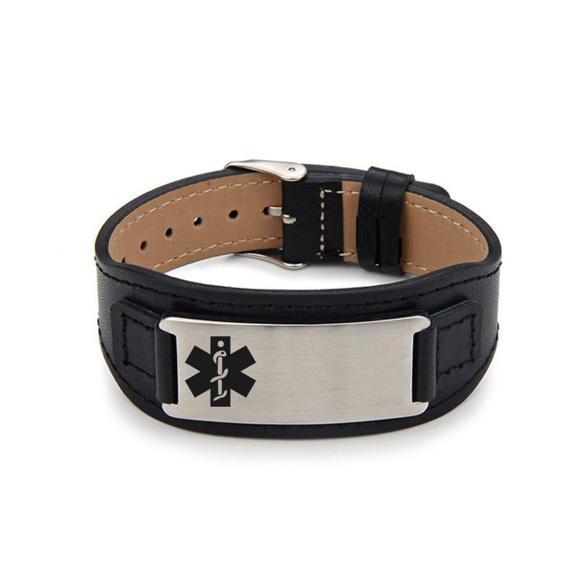 Wholesale Stainless Steel Curved Medical Leather Bracelets with Adjustable Watch Strap DIY Bracelets