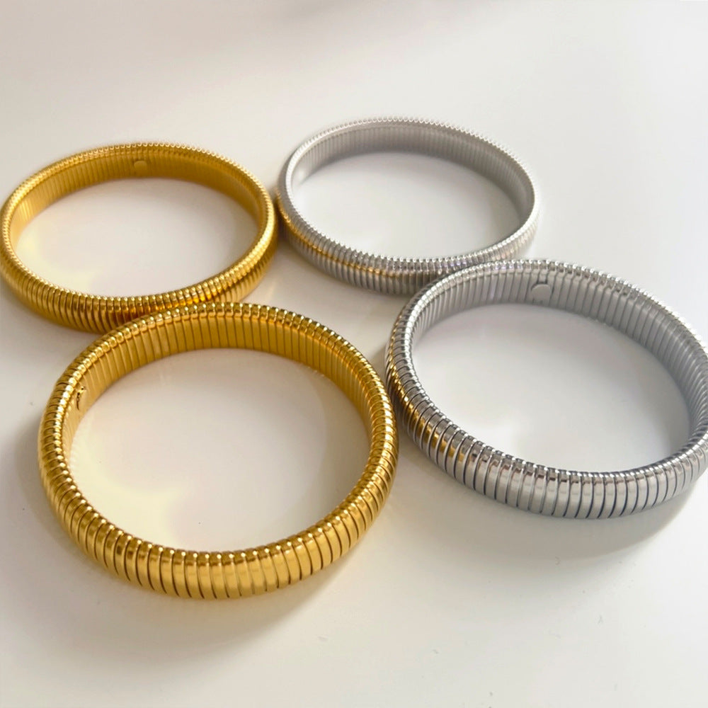 Wholesale Stainless Steel Gold Stretch Snake Bone Wide Bracelet