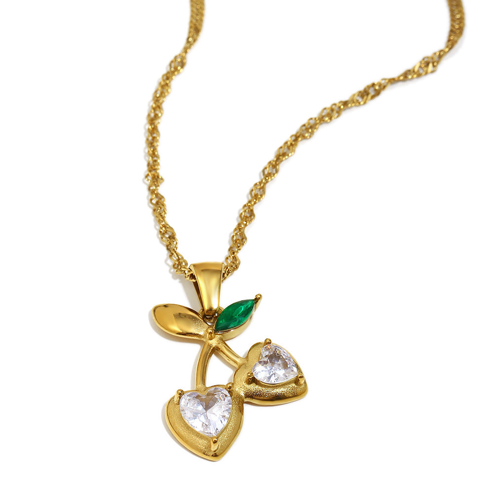 Wholesale 18K gold-plated white diamond cherry necklace