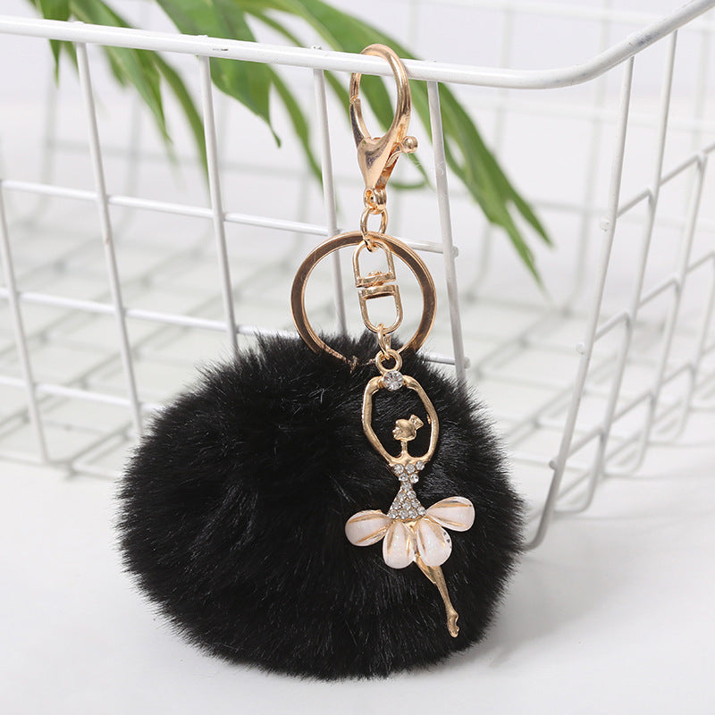 Wholesale 5pcs Cute Rhinestone Angel Ballerina Girl Pom Pom Keychain