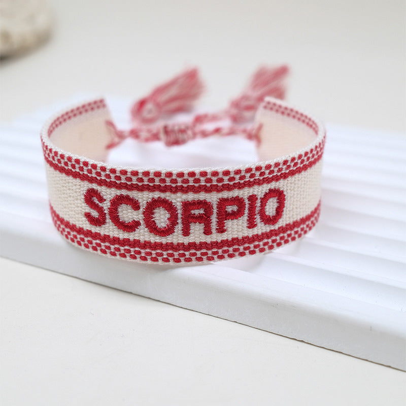 Wholesale Cord 12 Constellation Letter Woven Tassel Bracelet
