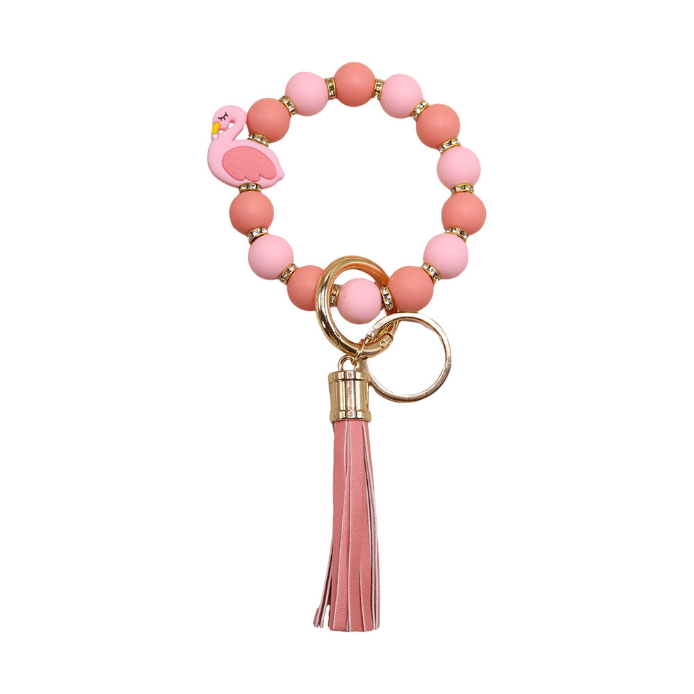 Wholesale Vermicelli Strap Flamingo Silicone Beaded Wrist Keychain