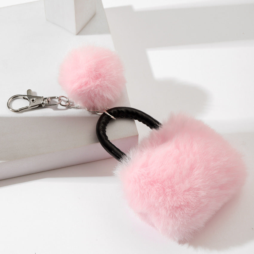 Wholesale Leopard Print Solid Color Plush Small Bag Keychain