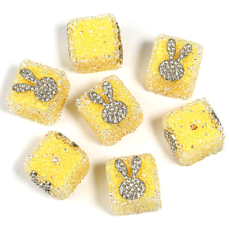 Wholesale 5pcs/pack Rhinestone Color Love Bow Square Sugar Beads