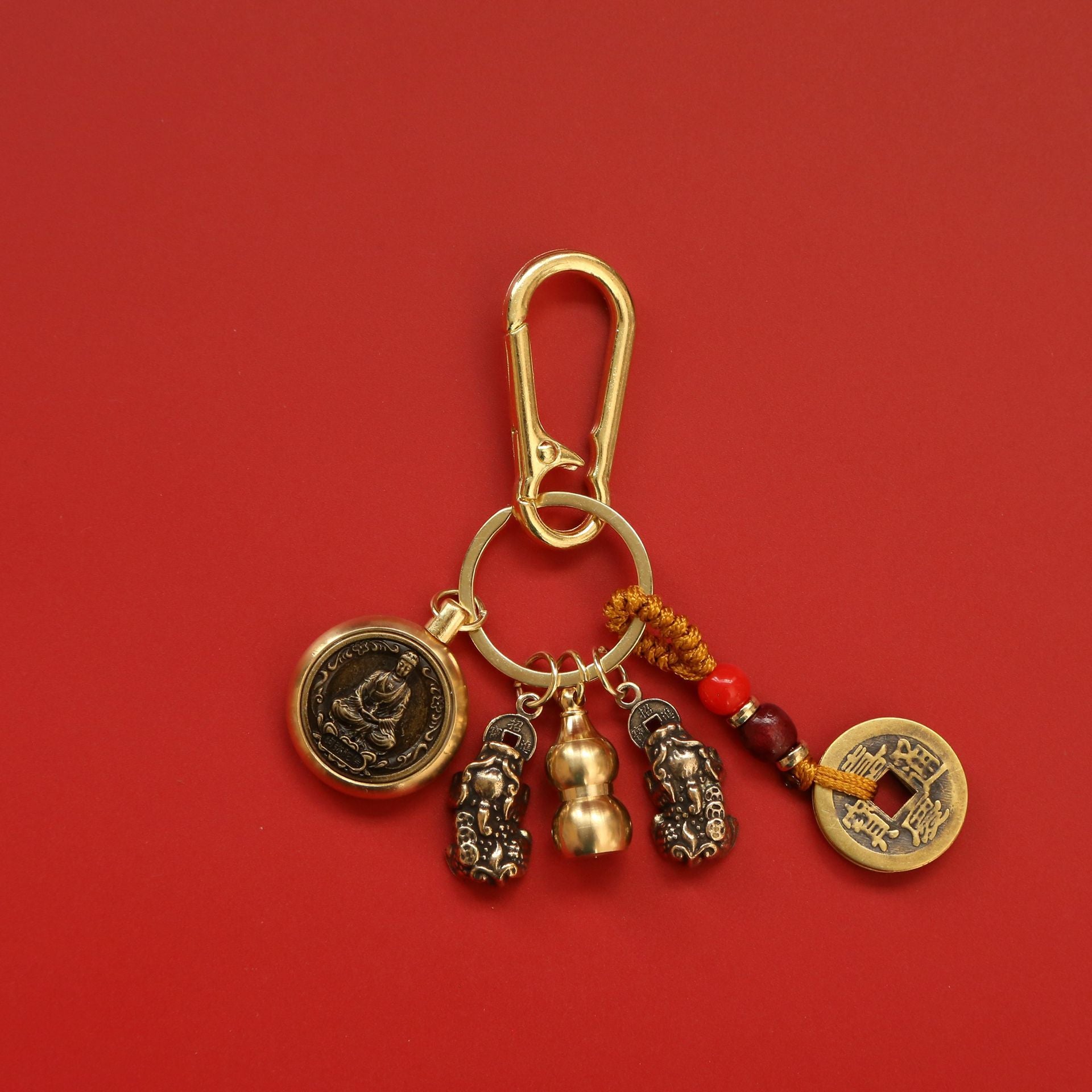 Wholesale Brass Double Pixiu Transfer Money Two Zodiac Eight Guardian Gods Keychain