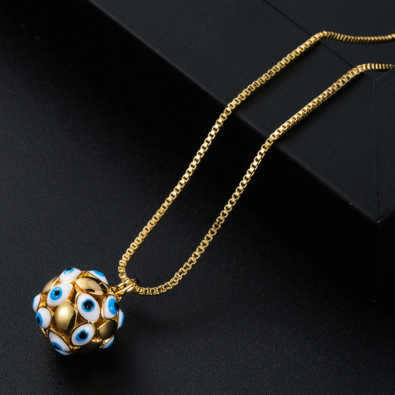 Wholesale copper plated real gold dripping eye geometric spherical evil eye necklace