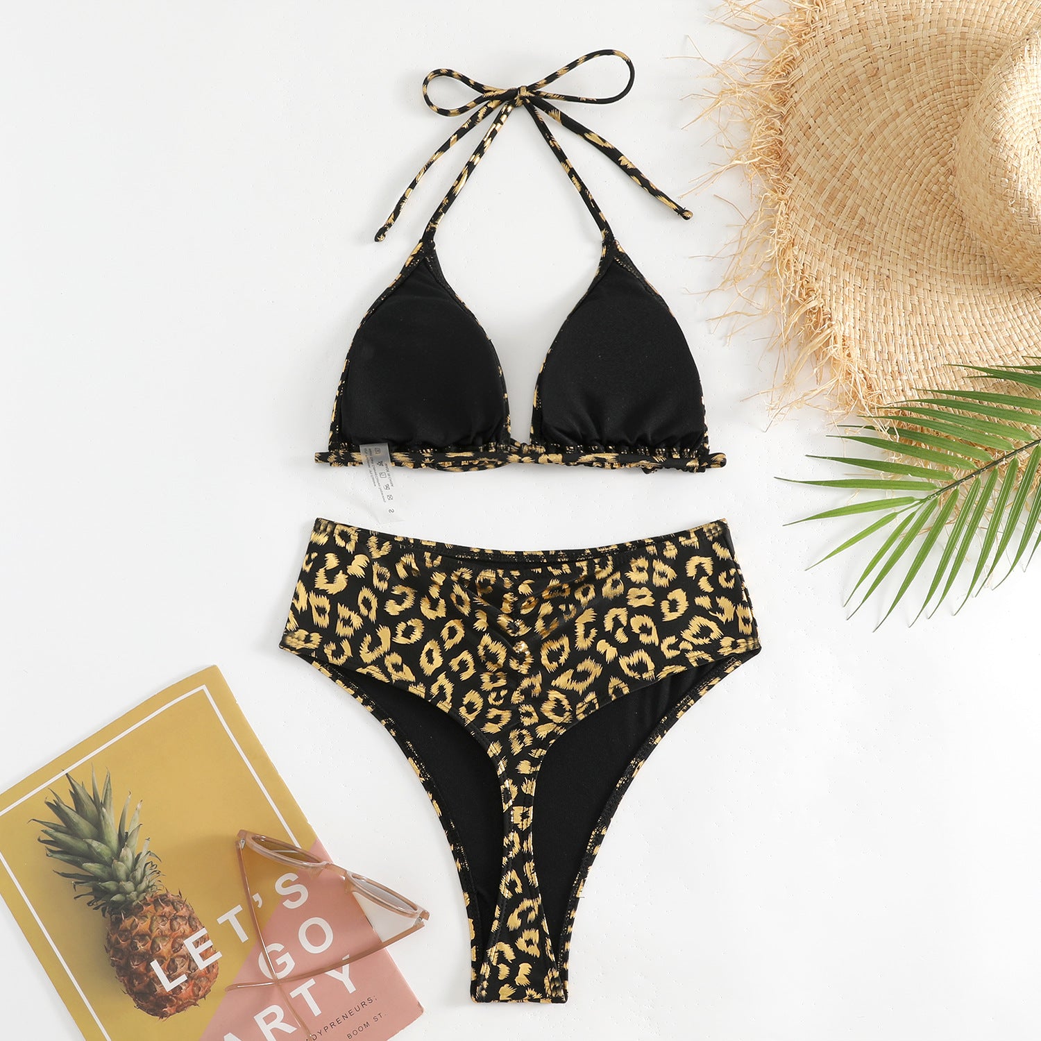 Wholesale Printed leopard triangle open back swimsuit