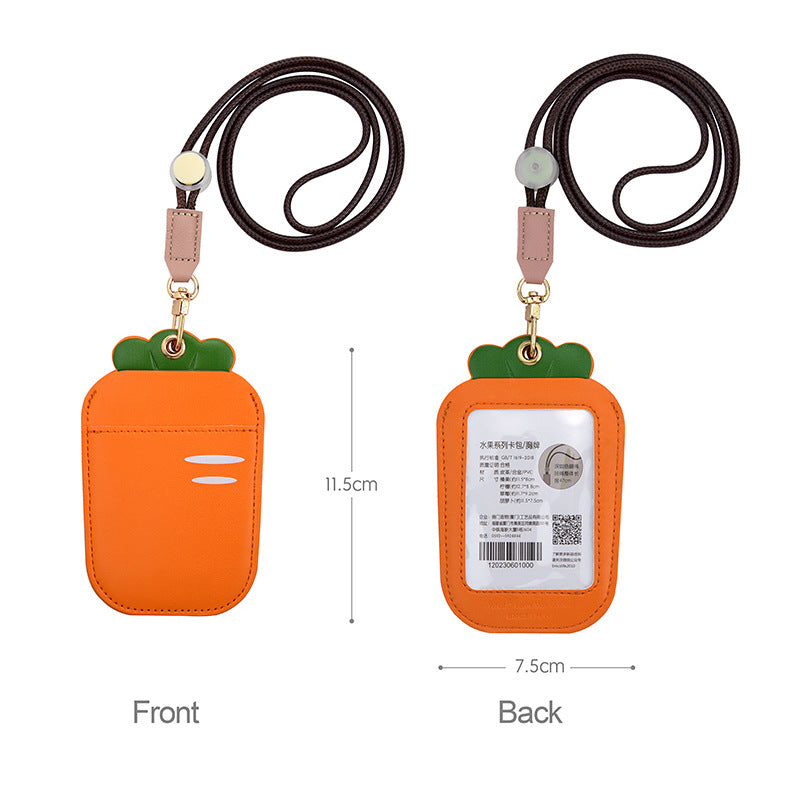 Wholesale Cartoon Fruit ID Leather Lanyard Card Holder Key Chain