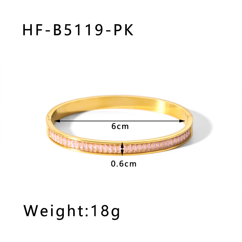 Wholesale Titanium Steel Inlaid Zircon Retro Wide Edge Full Diamond Plated 18K Real Gold Irregular Bracelet
