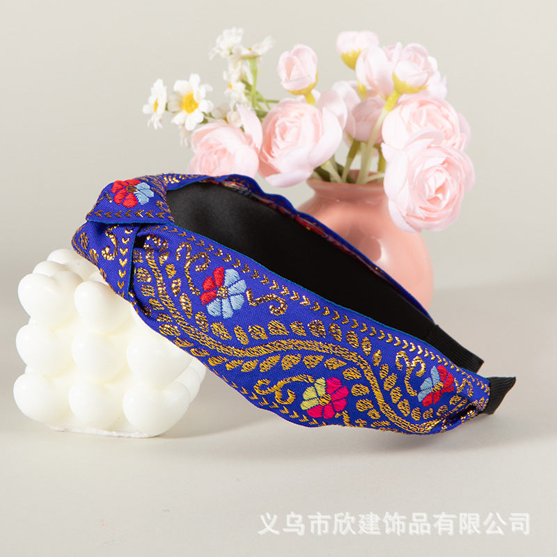Wholesale Gold Thread Embroidered Retro Knot with Teeth Anti Slip Headband