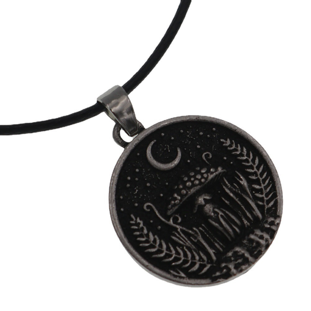 Wholesale Round charm mushroom and moon zinc  necklace ancient moon pendant