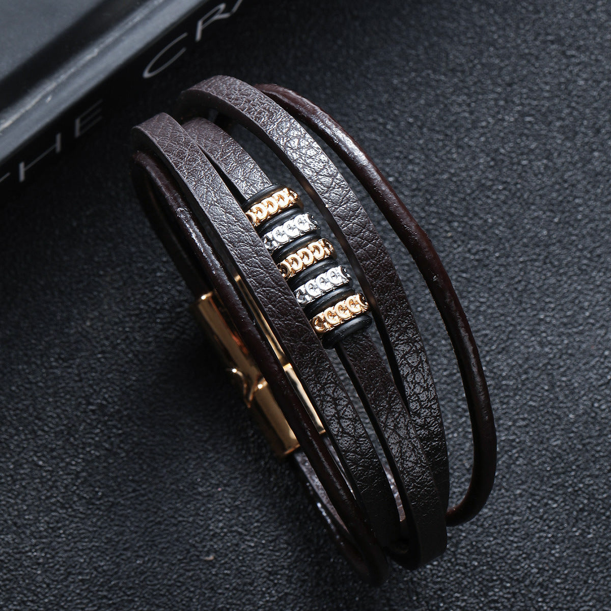 Wholesale Vintage Personalized Magnetic Buckle Men's Leather Bracelet