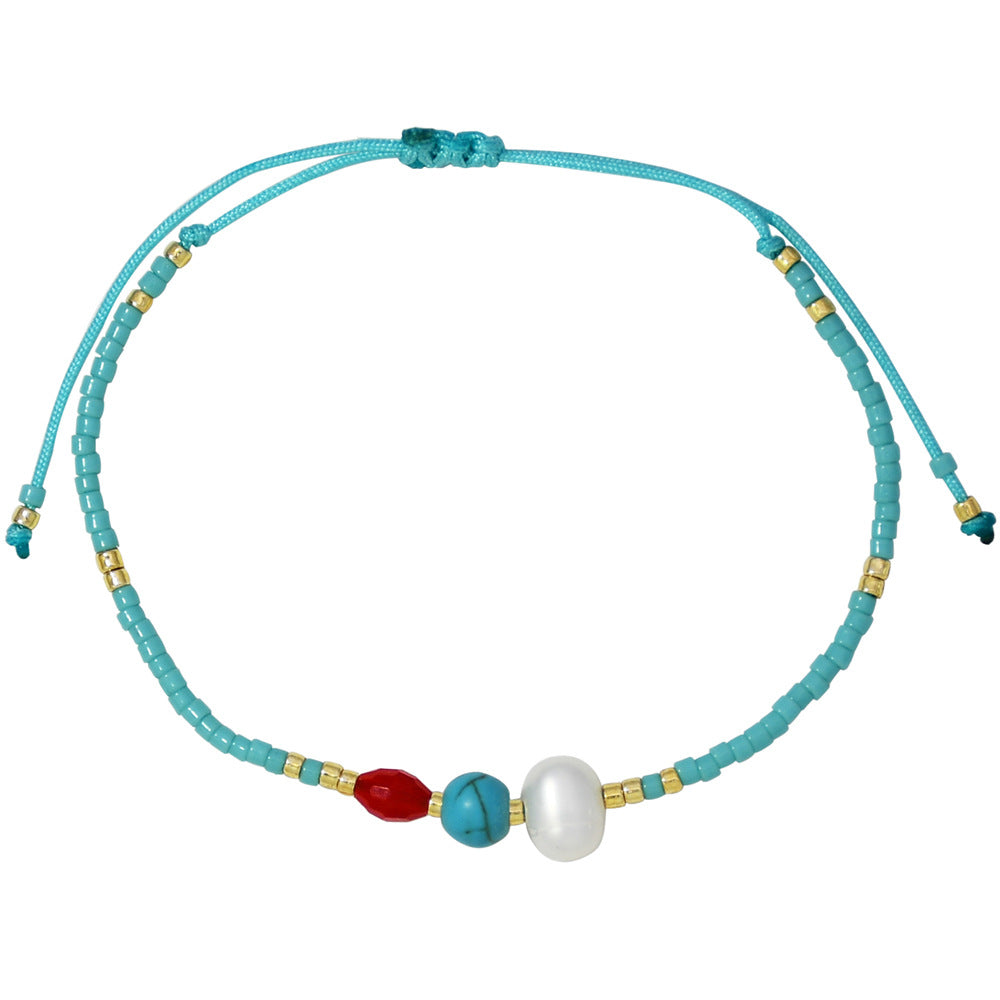 Wholesale Miyuki Millet Beads Handwoven Red String Freshwater Pearl Turquoise Bracelet