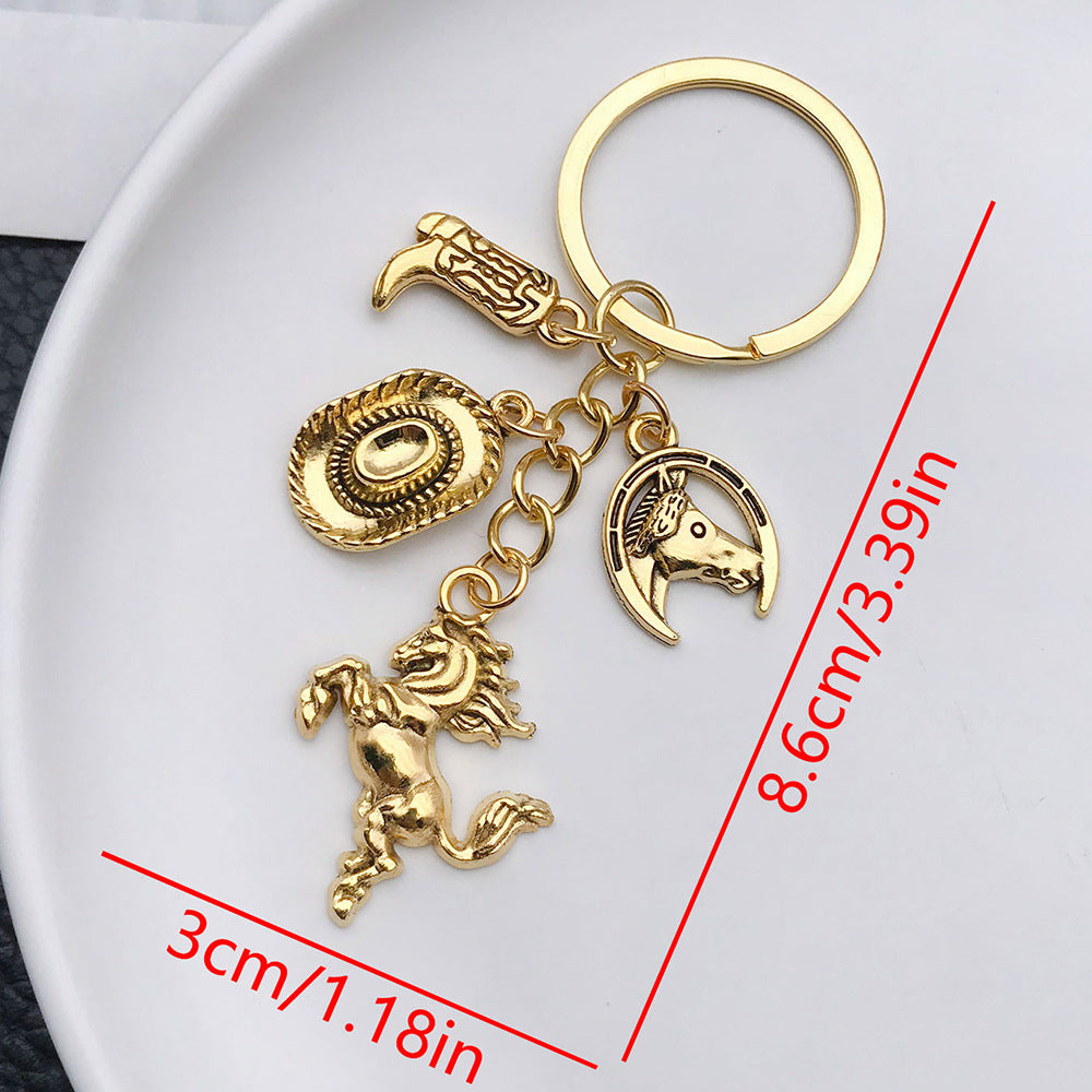 Wholesale Gold-plated Western Cowboy Hat Boots Horse Keychain