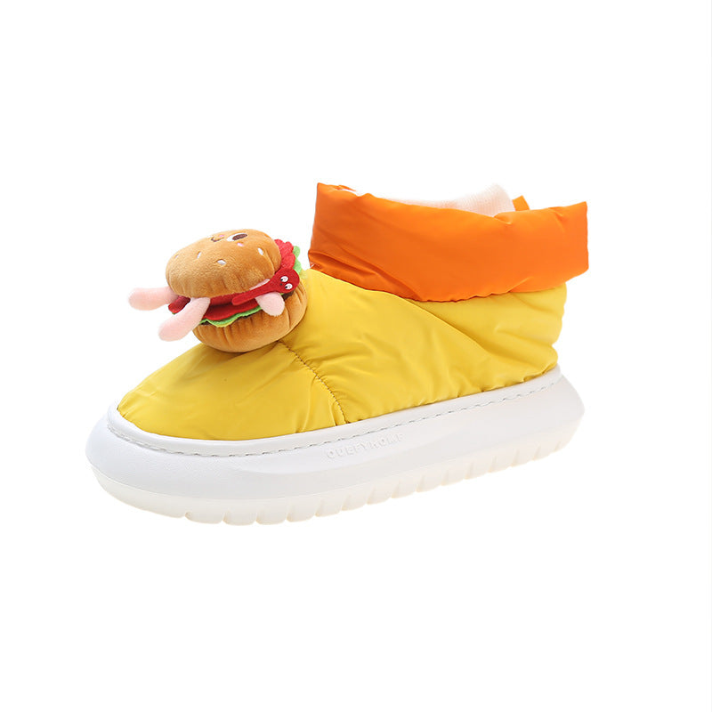 Wholesale Burgers Fries Cute Cartoon Snow Boots Velvet Thick-soled Rubber Winter Slippers