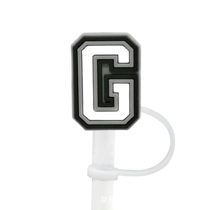 Wholesale of 10pcs Black and White English Letters Silicone Straw Sets