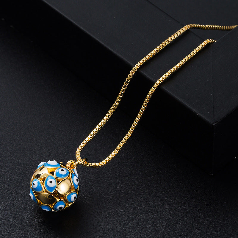 Wholesale copper plated real gold dripping eye geometric spherical evil eye necklace