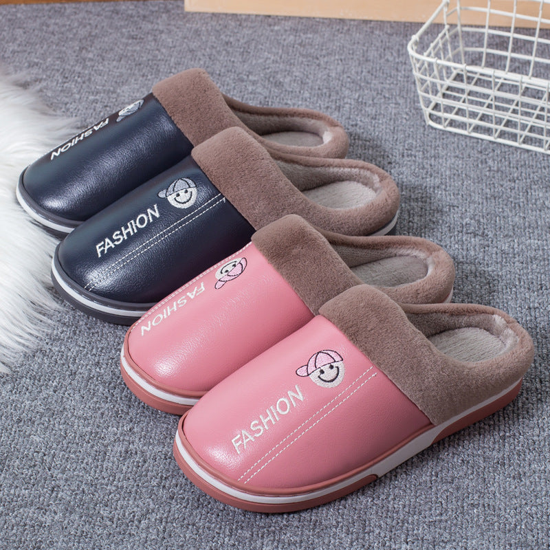 Wholesale Leather Autumn and Winter Warm Cotton Slippers