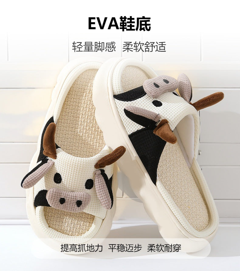 Wholesale Cute Cow Anti slip Thick Bottom Linen Slippers