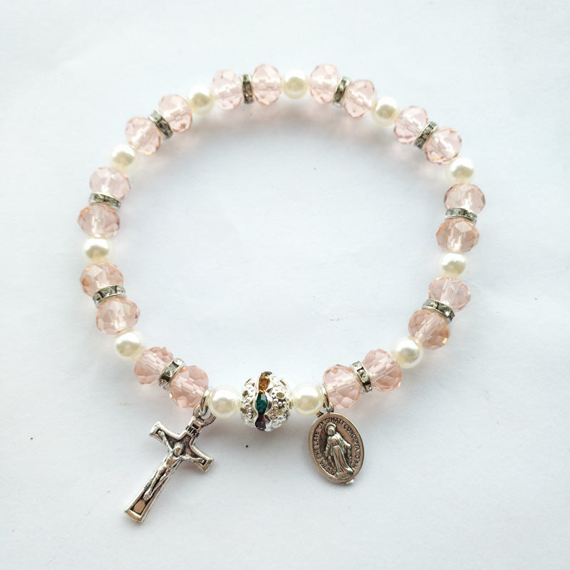 Wholesale Alloy Cross Crystal Girls Elastic Beaded Bracelet