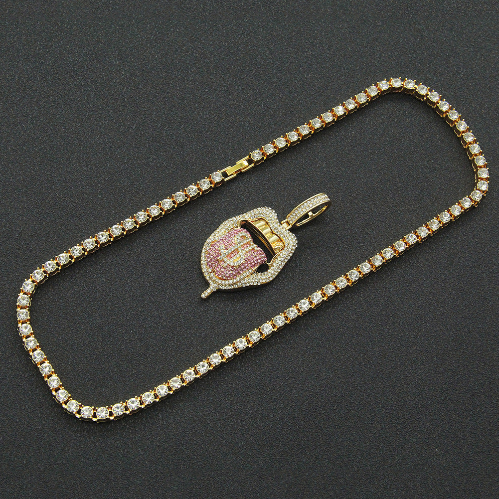 Wholesale Hip Hop Rap Rap Decorated Full Diamond Three-dimensional Dollar Tongue Pendant
